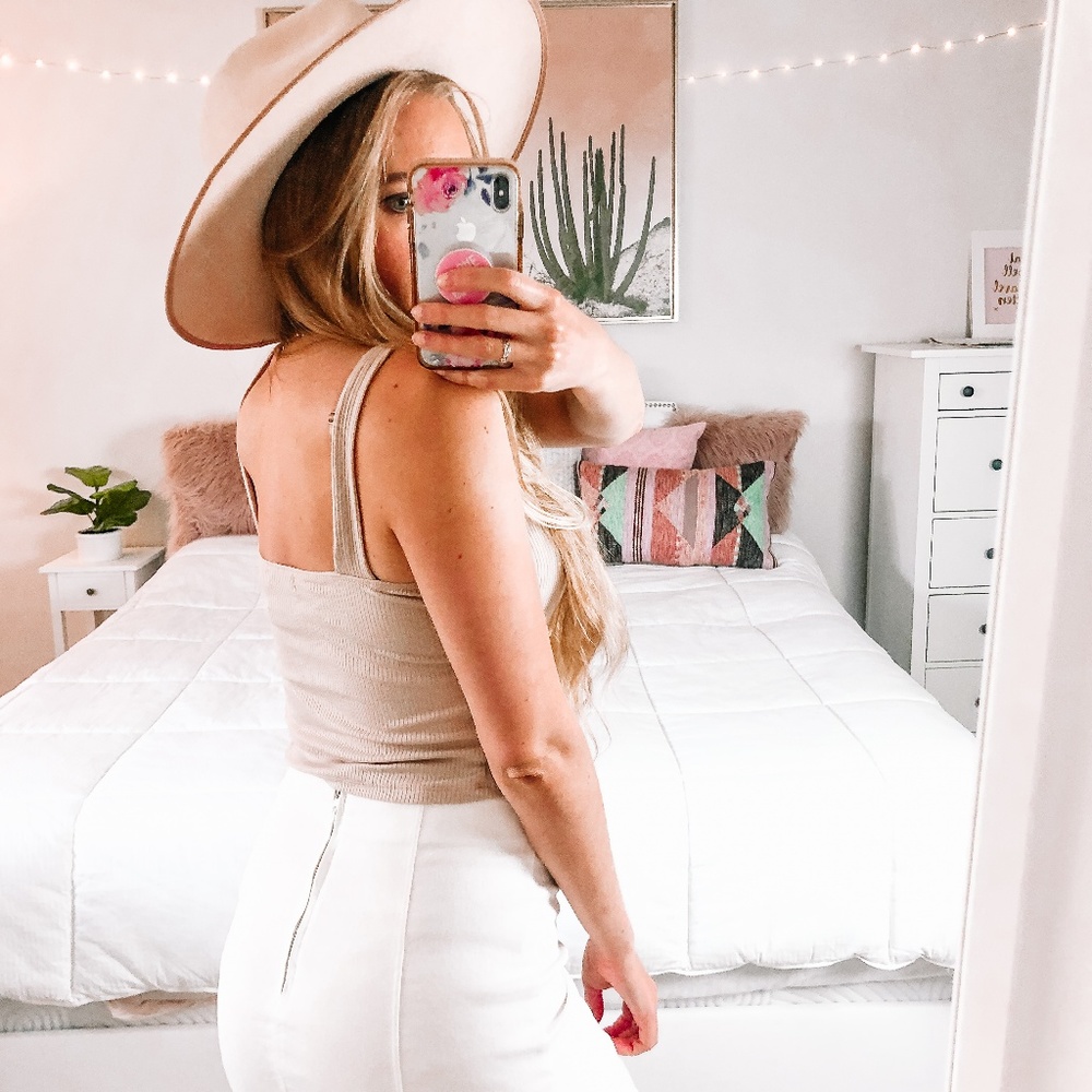 Nude Beige Ribbed Crop Top Button Down - Picture 5 of 8